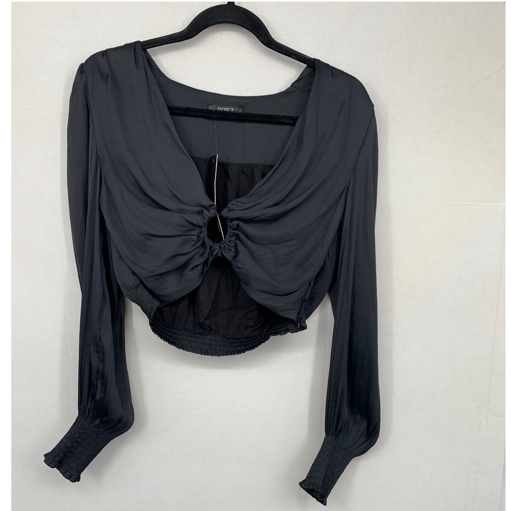 Reset By Jane Medium Black Satin Ruched Crop Top Dark Romantic Whimsygoth NWT